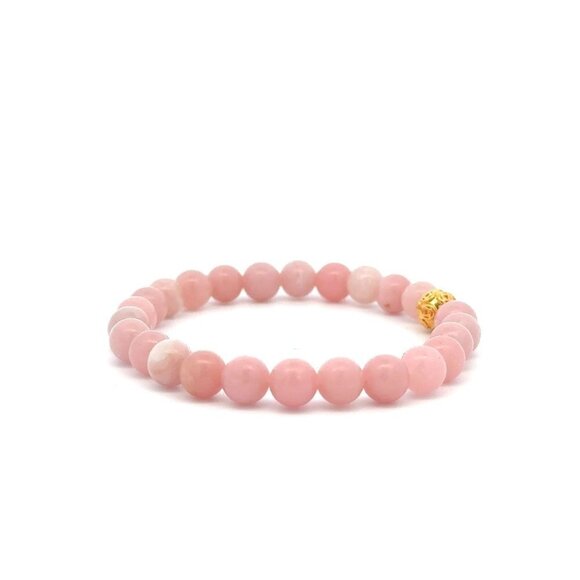 18K Gold Coin Ball Lucky Charm Bracelet Gemstones Natural Pink Opal 6mm - Picture 5 of 5